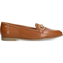 Braune Leder-Loafer mit goldfarbener Kette