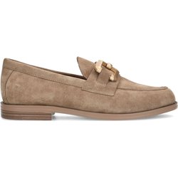 Beigefarbene Veloursleder-Loafer mit eckiger Kette