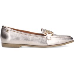 Goldfarbene Leder-Loafer mit goldfarbener Kette