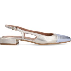 Goldfarbene Leder-Slingbacks mit silberfarbenem Detail