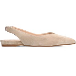Beigefarbene Veloursleder-Ballerinas mit Knöchelriemchen