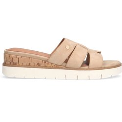Beigefarbene Veloursleder-Sandaletten