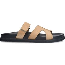 Beigefarbene Veloursleder-Sandalen mit Riemchen