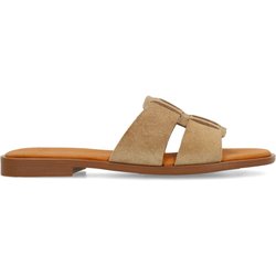 Beigefarbene Veloursleder-Sandalen