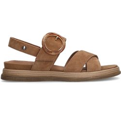 Beigefarbene Plateausandalen aus Leder mit Schnalle