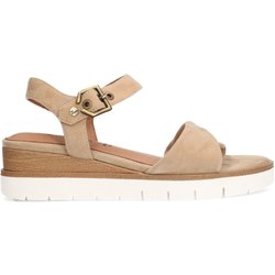 Beigefarbene Veloursleder-Sandaletten