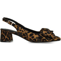 Schwarze Slingbacks mit Leoprint und Schleife