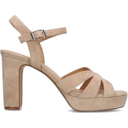 Beigefarbene Veloursleder-Sandaletten