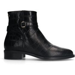 Schwarze Lederstiefeletten mit Krokomuster