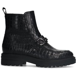 Schwarze Lederboots mit Krokomuster und Ketten-Detail