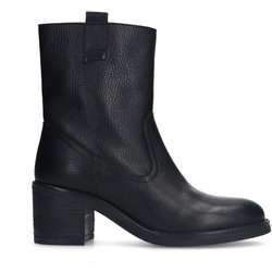 Schwarze Lederstiefeletten mit Absatz