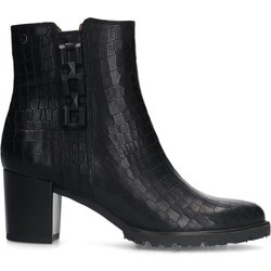 Schwarze Lederstiefeletten mit Absatz und Ketten-Detail