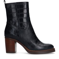 Schwarze Lederstiefeletten mit Krokomuster