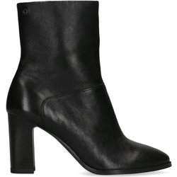 Schwarze Lederstiefeletten mit Absatz