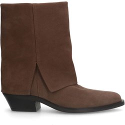 Taupefarbene Veloursleder-Cowboystiefel mit Umschlag