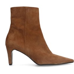 Beigefarbene Veloursleder-Stiefeletten mit Absatz