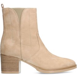 Beigefarbene Veloursleder-Stiefeletten mit Absatz