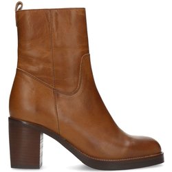 Cognacfarbene Lederstiefeletten mit Absatz