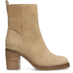 Beigefarbene Veloursleder-Stiefeletten