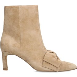 Beigefarbene Veloursleder-Stiefeletten mit Absatz