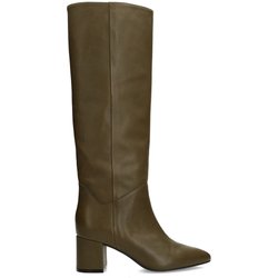 Olivgrüne Lederstiefel mit Absatz