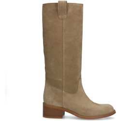 Beigefarbene Veloursleder-Stiefel