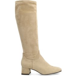 Beigefarbene Stretch-Stiefel mit Absatz