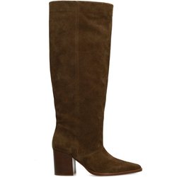 Taupefarbene Veloursleder-Stiefel mit Absatz