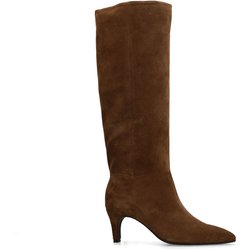 Taupefarbene Veloursleder-Stiefel mit Absatz