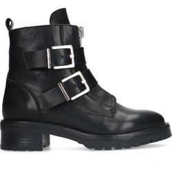 Schwarze Biker Boots aus Leder mit silberfarbenen Schnallen