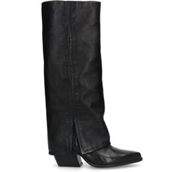 Schwarze Cowboystiefel aus Leder mit Umschlag