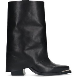 Schwarze Leder-Cowboystiefeletten mit Umschlag