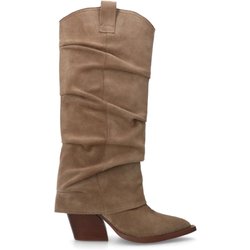 Beigefarbene Veloursleder-Cowboystiefel mit Umschlag