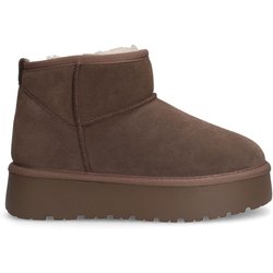 Taupefarbene Veloursleder-Stiefeletten mit Wollfutter