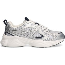 Silberfarbene Metallic-Sneaker mit blauen Details