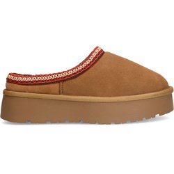 Braune Veloursleder-Slipper mit Wolle