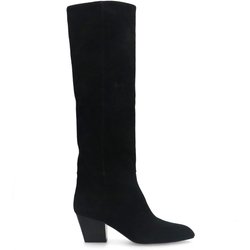 Schwarze Veloursleder-Stiefel mit Absatz