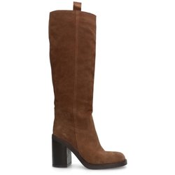 Taupefarbene Veloursleder-Stiefel mit Blockabsatz