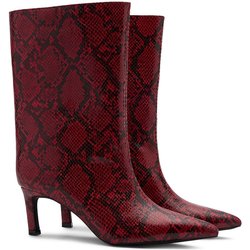 Rote Absatz-Stiefeletten mit Schlangenmuster