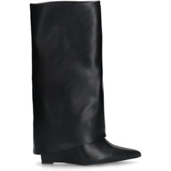 Schwarze Stiefel mit Umschlag und Keilabsatz