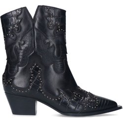 Schwarze Leder-Cowboystiefeletten mit Stickerei