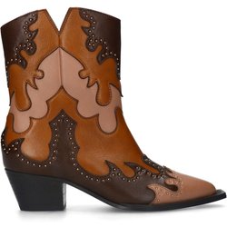 Cognacfarbene Leder-Cowboystiefeletten mit Stickerei