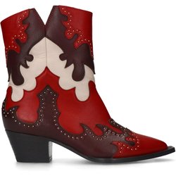 Rote Leder-Cowboystiefeletten mit Stickerei