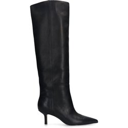 Schwarze Lederstiefel mit Pfennigabsatz