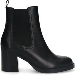 Schwarze Lederstiefeletten mit Blockabsatz