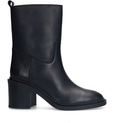 Schwarze Lederstiefeletten mit Blockabsatz