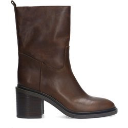 Braune Lederstiefeletten mit Blockabsatz