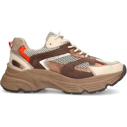 Braune Ledersneaker mit bronzefarbenen Details
