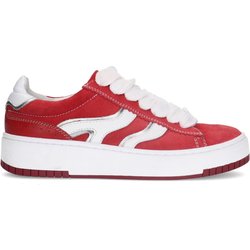 Rote Veloursleder-Sneaker mit weißen Details