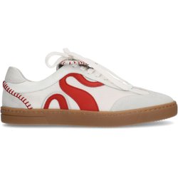 Weiße Veloursleder-Sneaker mit roten Details
